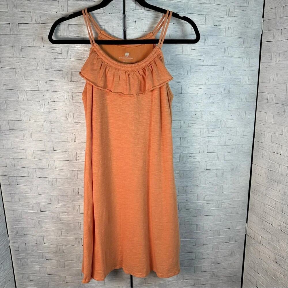 Banana republic organic cotton mini dress orange‎ spaghetti strap ruffle collar